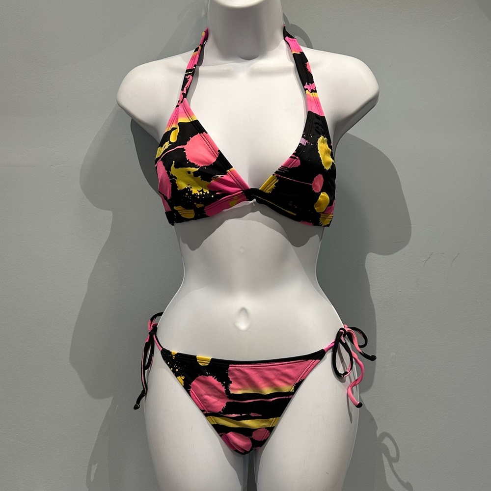 Roxy Spray Paint Pink and Yellow Bikini Set Medium
